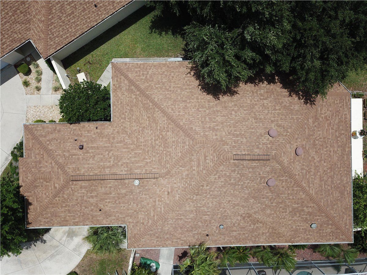 birdseye view of brown asphalt shingle roof