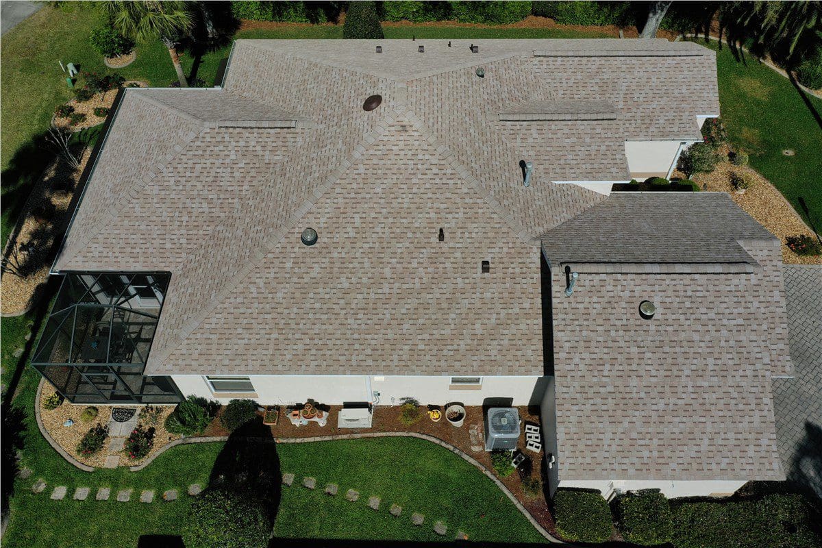 birdseye view of an asphalt shingle roof