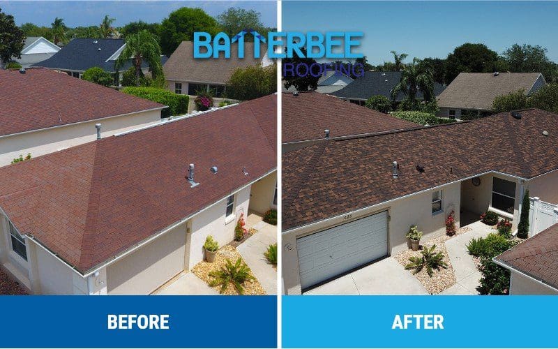 before and after red shingle roof