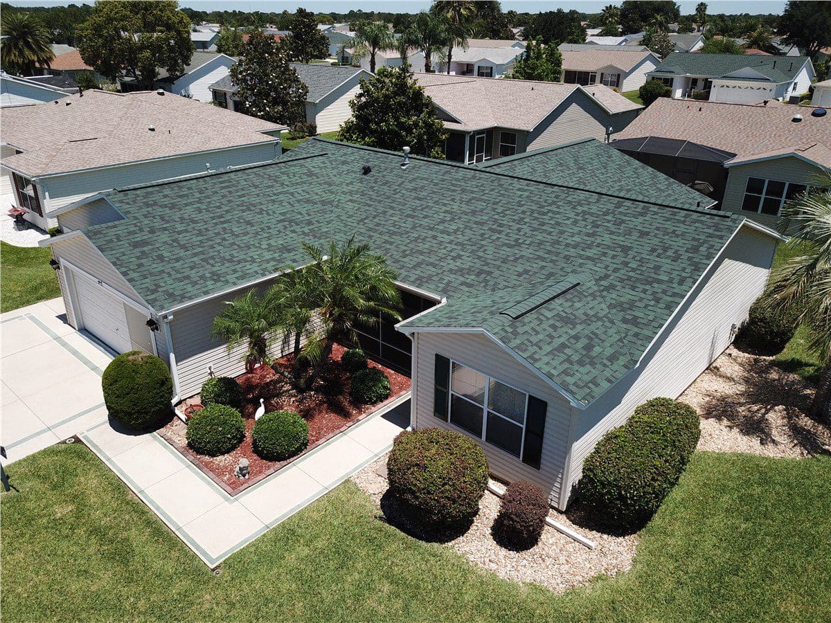 green asphalt shingle roof