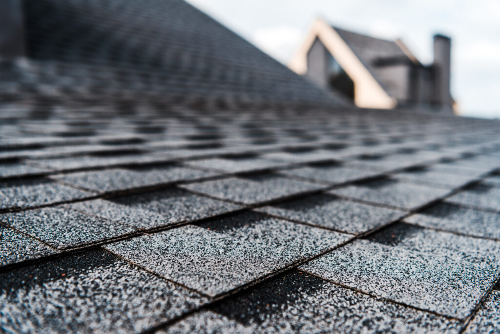 closeup of asphalt shingles on a roof